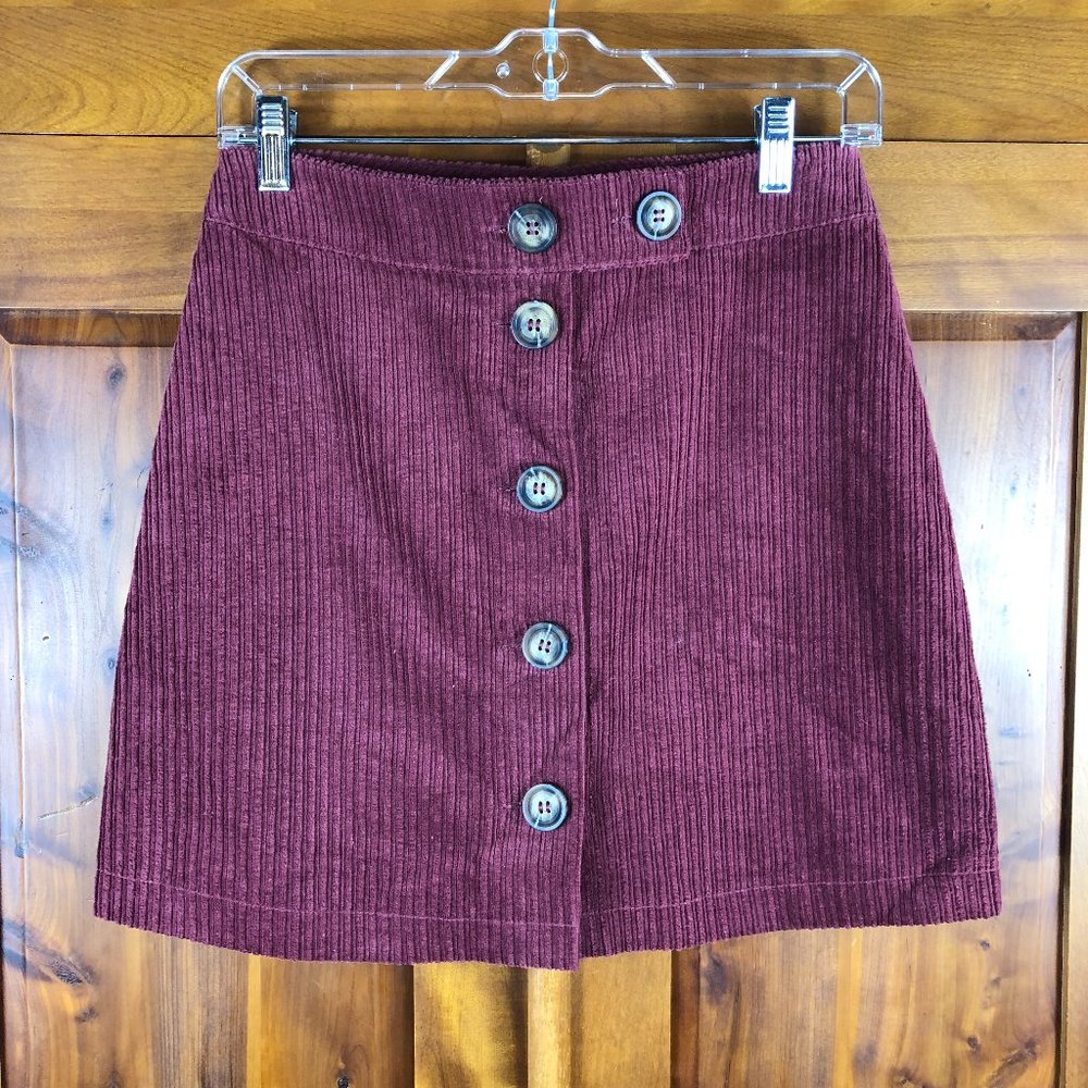 Mi Ami Rust Color Button Front Corduroy Mini Skirt - image 2